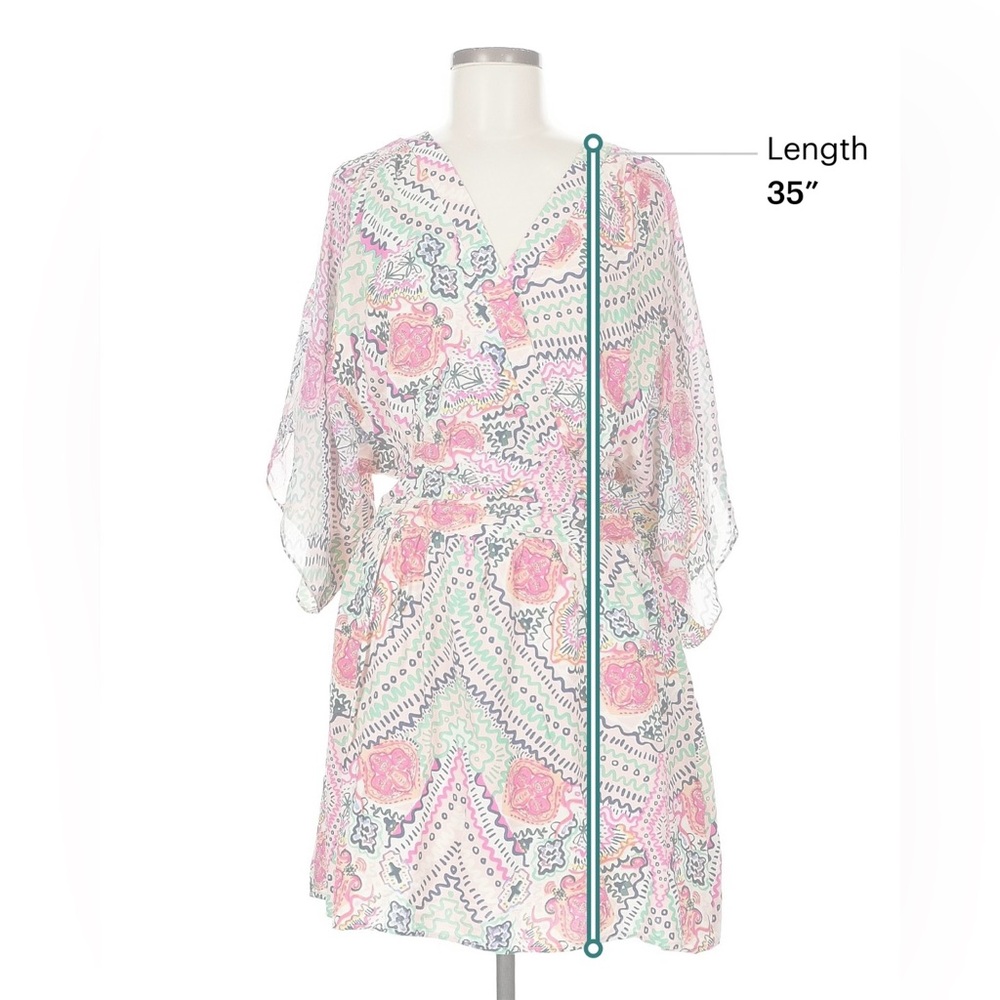 Maeve Floral Geo Print Mini Dress in Pink, Green & Blue - Picture 7 of 8